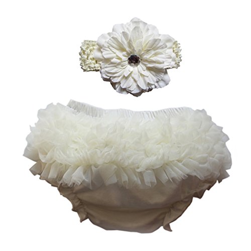 Wennikids Baby Girls Chiffon Bloomers Diaper Cover and Headband Set Small White