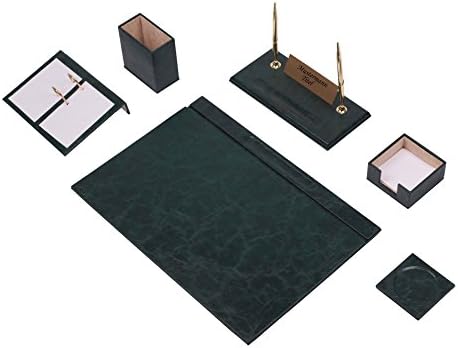 BOWA 8 Piece Leather Office Desk Set with Individual Name Plate in Green