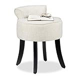 Retro-Look: Runder Sitzhocker mit niedriger Lehne - Stabile, geschwungene Holzbeine - Vintage-Charme