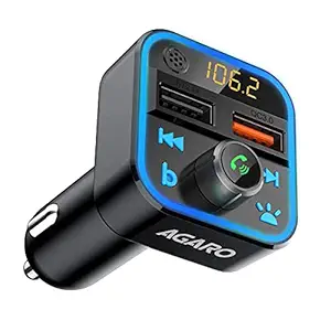 AGARO Bluetooth car kit, QC 3.0 + 2.4A, Bluetooth 5.0, FM Transmitter in-Car Radio, Hands-Free Calling, Music Streaming with Micro SD + Dual USB Ports