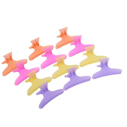 Anself Plastic Colorful Transparent Hairdressing Tool Butterfly Hair Claw Salon Section Clip Clamps (12pcs)