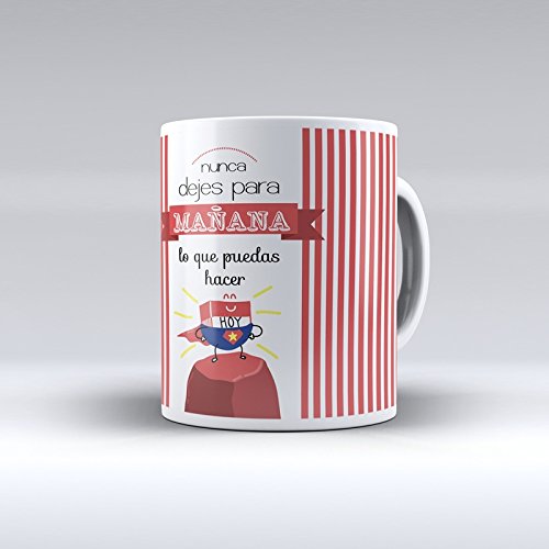 TAZA DECORADA DESAYUNO REGALO ORIGINAL DISEÑO FRASE 