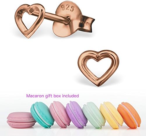 CuteCachoo - Mini macaron gift box included! Childrens mini open heart ear studs. Quality rose gold plated, sterling silver earrings for kids or adults.