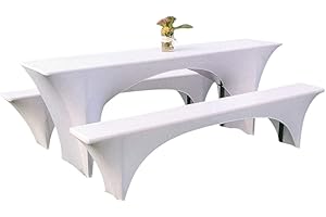 EBETA E Elastisch Biertischhussen Bierbank-Auflage & Tischdecke 3 TLG-Set 70cm Breite Bierzeltgarnitur Stretch Hussen für Festzeltgarnituren Bierbank Hussen (Weiß, für 70cm Tisch)