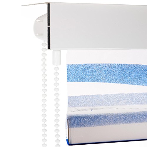 Design Duschrollo Blaue Streifen | viele Größen | schnelltrocknend | Deckenbefestigung mit Halbkassette | halbtransparent, blau gestreift | 100x240cm (BxL) - 5