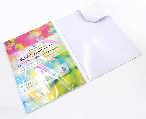 10 láminas de vinilo A4 impresas (no aptas para impresoras de inyección de tinta) impermeables (PVC) blanco brillante autoadhesivo de calidad hojas