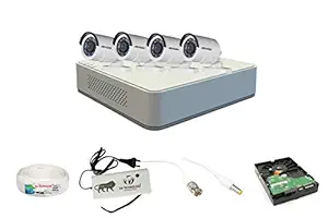 SIA TECHNOLOGY Hikvision 4 Channel HD DVR and 4 Bullet HD Camera Combo Kit , Include All Require Accessories for 4 Camera Installation - White