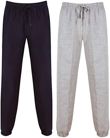 Gazelle Sports Mens Fleece Jog Pants Jogging Bottoms Trousers Joggers Cuffed Hem Zip Pockets 2 Pack Multibuy (Navy + Grey) XL