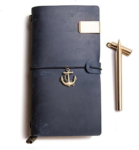 Leather Notebook, Travelers Journal, Leather Notebook, Antique Soft Leather (Blue, Standard size 8.7W × 4.9L Inches)