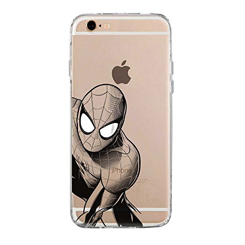 6 6S TPU Funda Gel Transparente Carcasa Case Bumper de Impactos y Anti-Arañazos Espalda Cover, Marvel Black Hero Colección Collection, Spider Man Negro, iPhone 6 6S