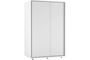 URBNLIVING 120cm 2 Sliding Door Wardrobe, Freestanding Bedroom Closet with Hanging Rail & Durable Feet, Engineered Wood Storage Cupboard for Kids Room, Nursery or Small Spaces