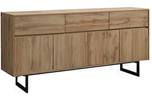 IBERA HOME Aparador Industrial con 3 Cajones y 4 Puertas, 180x85 cm - Almacenamiento Elegante y Resistente