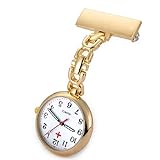 Ellemka JCM-2105 - Elegante Schwesternuhr Clip zum Anstecken FOB Kittel Krankenschwester Pflege-r Quarz Puls-Uhr Rückleuchtend Gewölbtes Glas Taschen Metall Ansteck-Nadel Trend Design - Rose Gold