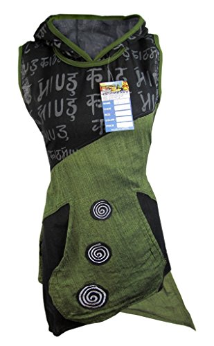 Little KathmanduWomen's Cotton Light Asymmetrical Hem Hippie Boho Summer Hooded Side Dress Green Size 12