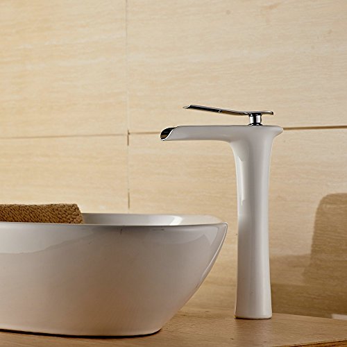 Hiendure® Modern Hohe Wasserfall armatur Waschtischarmatur weiß Chrom Einhebel Waschbecken Wasserhahn Mischbatterie Badarmatur f.Badzimmer - 3