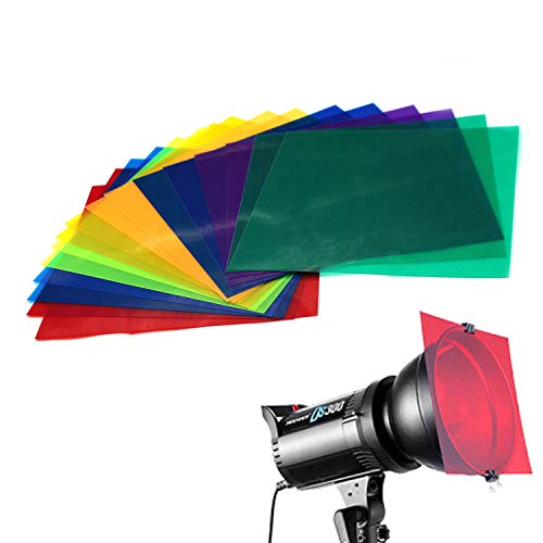Lot de 16 Feuilles de Film de Couleur Transparente en Plastique correcteur Gel lumière 20 x 20 cm 8 Couleurs Assorties