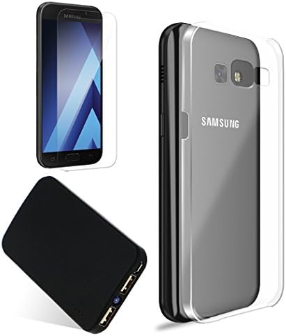 exopack A5 Transparent Hard Case with Backup Battery 3000 mAh Tempered Glass Screen Protector for Samsung Galaxy