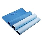 Sable Tapis Yoga Portable avec Protection Premium (Double Couche de TPE, 6 mm en épaisseur, 183 cm en Longueur, 1,3 kg de Poids, étui de Voyage) - Bleu
