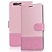 Produktbild VemMore Huawei P10 Plus Hülle Handyhülle Schutzhülle Leder PU Wallet Flip Book Case Bumper Lederhülle Ledercase Klapphülle Ultra Slim Dünn mit Kartenfach Standfunktion Klappbar Magnetisch Silikon Tasche Cover - Pink + Rose red