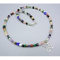 Zierliche Edelstein Kette - bunte Steinkette - Engel Anhänger - 925 Silber - Beads-in-Fashion