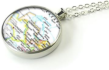 Handmade Uzbekistan map necklace - custom silver engraved jewelry - gift for girlfriend