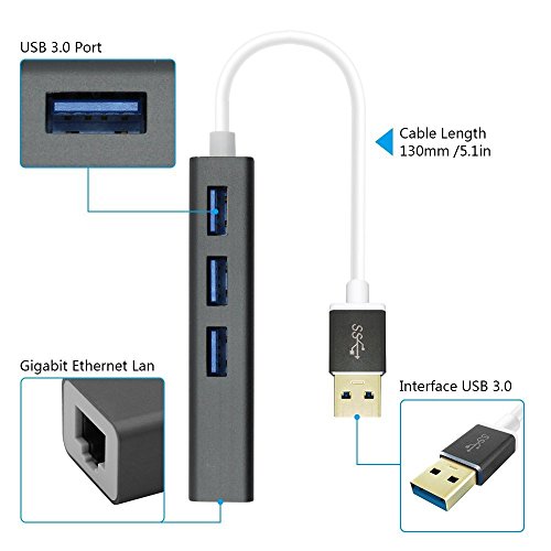 USB 3.0 Hub Netzwerk-Hubs IMISON USB Port Lan Ethernet External Network Adapter Converter Aluminium Unibody for MacBook Pro Air iMAC, Mac Mini, Chromebook Pixel, Surface Pro (grau) - 4