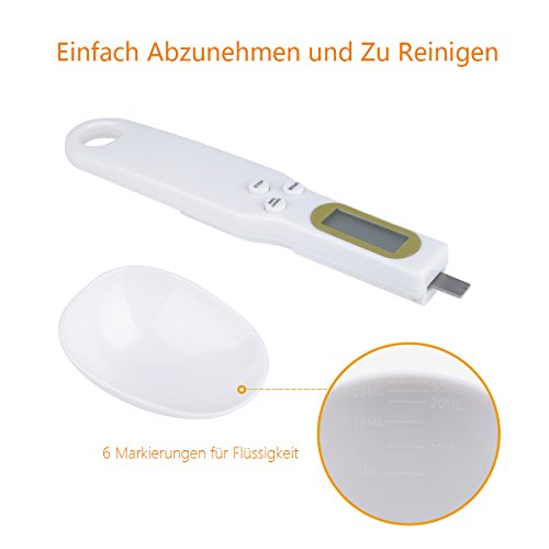 ieGeek 0.5g bis 500g Hohe Präzision Elektronischer Messlöffel / Tragbar Küchen kleiner Haushalt Elektronische Waagen – LCD Display Herausnehmbare Esslöffel (Weiß) - 8