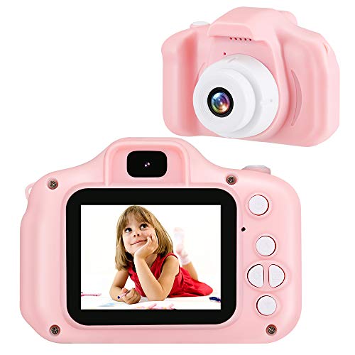 Fotocamera digitale per bambini, con 2 lenti da 2,0 pollici, display a colori, 16 Megapixel, 1080P, videocamera, 32 GB, scheda SD con cavo USB, rosa