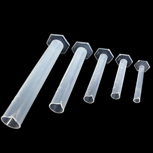 JPSOR 5 Stück klar Mensur aus Plastik, 10, 25, 50, 100, 250ml, mit 2 Plastik Messbecher 250, 500ml und 1 Reagenzglas - 6