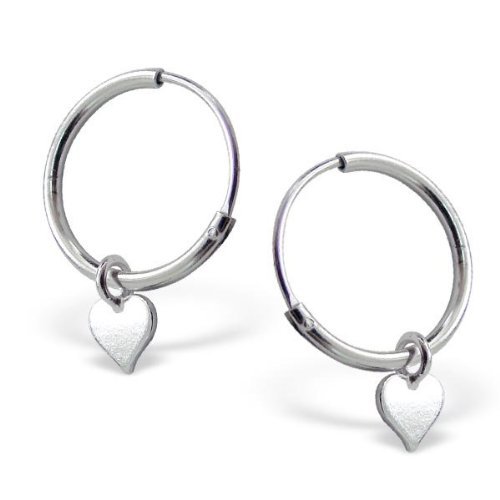 Par de pendientes Katy Craig, de aro con colgantes de corazón, de plata de ley