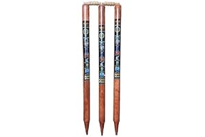 Sports Cricket Stumps Set 3 Wooden Wickets with 2 Bails Durable Brown Cricket Stump Set for Practice & Matches Ideal for Kids & Adults