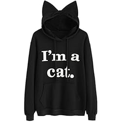 K-youth® Hoodie de Gato Sudaderas con Capucha Mujer Tumblr Manga Larga Moda Otoño Invierno "I'm a cat" Cartas Tops (Negro, XL)