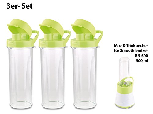 Rosenstein & Söhne Mix- & Trinkbecher für Smoothiemixer BR-500, 500 ml, BPA-frei, 3er-Set - 3