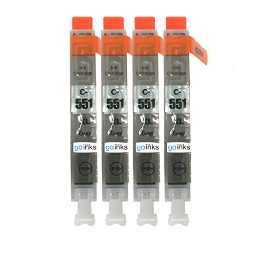 Go Inks C-551GY Cartouches d'encre Gris Compatible pour remplacer Canon CLI-551GY pour une utilisation avec les imprimantes Canon PIXMA (Lot de 4)