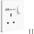 Plug Sockets Single Switched with USB C and USB A, EINNO Wall Electrical Outlets with Power Indictor,13 Amp White(Single Socket with USB)