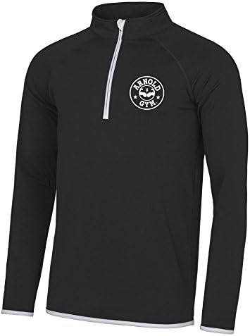 Arnold Gym 1/2 Zip Long Sleeve Tech Top Gym Workout Shirt Sweatshirt (XL 45", Black / White)
