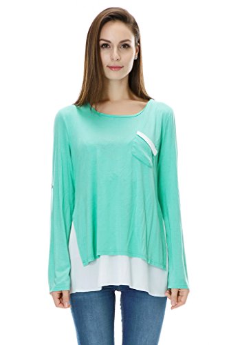 Bearsland Women's Long Sleeves False 2 Pieces Breastfeeding and Nursing Top Green UK Size 12-14