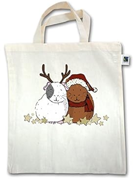 Weihnachten & Silvester - Weihnachtliche Meerschweinchen - Unisize - Natural - XT500 - Jutebeutel kurzer Henkel