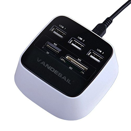 Vandesail® Superspeed 3 Ports USB 2.0 Hub Speicherkarten Kartenlesegerät Mini Port Adapter Für Notebook/ Laptop/ SD/ TF/ MS/ M2 Cards All In One Pro Duo