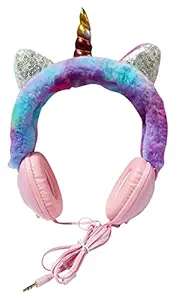 Wise Guys Unicorn Over The Head Headphones Colorful Wired 3.5mm with Adjustable Headband, Stereo Sound, for Girls (Pink)