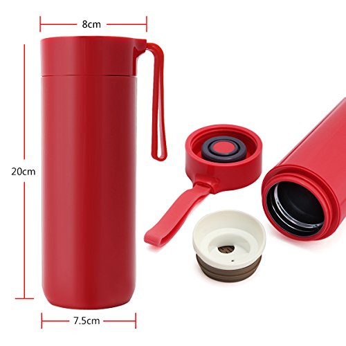 TAPCET 400ml Rotes Reisebecher Vakuum Thermosflasche Edelstahl Isolierflasche Trinkflasche Becher Unten mit Saugnäpfen Für Büro Schule Fitness Outdoor Sport - 7