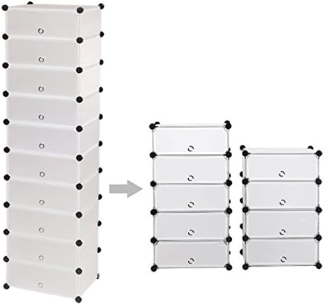 Ceanfly Interlocking DIY Shoe Rack Storage and Organizer with Translucent Panel Design for Personal Items, Clothes, Shoes, Toys and Books (10 Tiers)