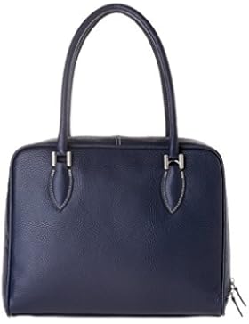 Schultertasche aus Leder mit zwei Griffen und Träger Made in Italy der Marke DUDU Blau