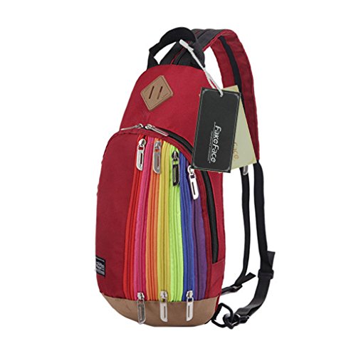 FakeFace Unisex Nylon Rucksack Brusttasche Brustbeutel Regenbogen Stil Kindertasche Schultertasche Umhängetasche Crossbody Bag Tasche für Wandern Reise Trekking Sport Skifahren