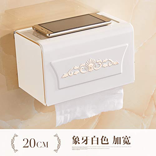 PajCzh Toilet Paper Paper Towel Holders Punch-Free European-Style Carved Tissue Box Bathroom Waterproof Paper Towel Holder Retro Paper Machine Bathroom Hardware Pendant, Square Ivory White Widening