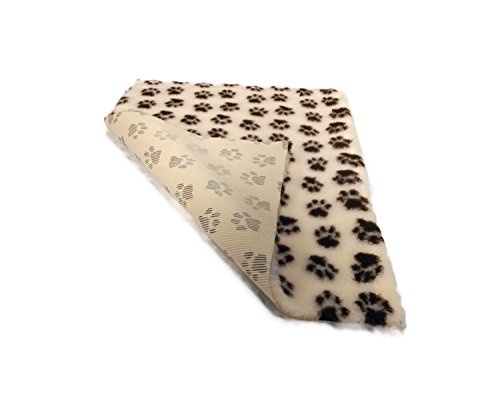 VET-BED-for-Dogs-Bedding-Fleece-Bed-Cream-with-Brown-Chocolate-Paws-Non-Slip-Vet-Bedding-Puppies-whelping-Dry-Bed