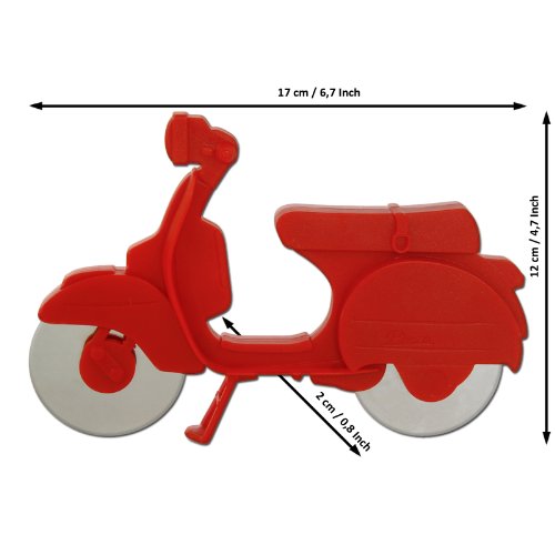 Pizzaschneider Pizzamesser Pizzaroller Modell "MotoRoll" mit scharfen Rädern aus KUnststoff in drei Farben (rot)