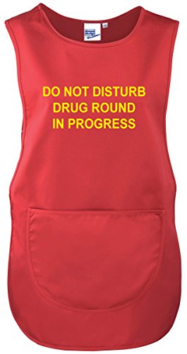 Workwear WorldWW172 'Drug Round in Progress' Front/Back Printed Text Medical Care Home Tabard in Red