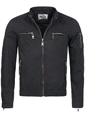 Nagata Herren Jacke 50171103, 100% Baumwolle, 2 Brusttaschen Zipper, Stehkragen schwarz, Gr:M