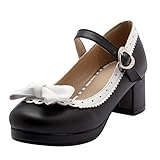 pumps 60er  Agodor Damen Rockabilly Chunky Heels Pumps mit Riemchen Schleife und Blockabsatz 5cm Absatz Schuhe